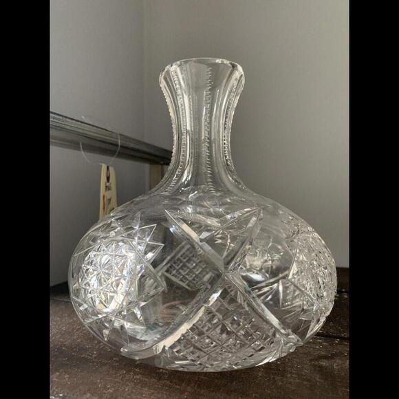 Vintage Crystal Carafe Vintage Vase Diamond Zipper Cut Decanter Clear - Picture 8 of 11